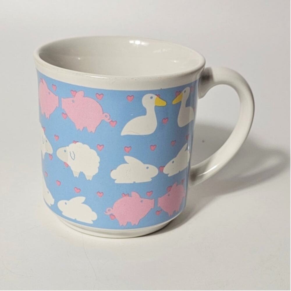 Vintage Kate McEwan Farm Animal Mug — Pigs, Ducks, Sheep & Rabbits, 1980s